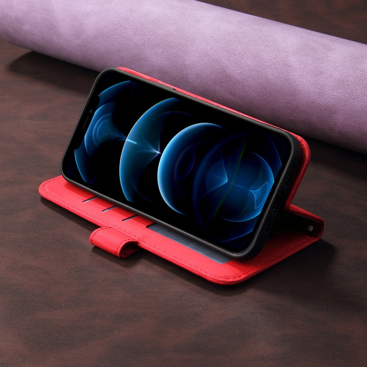 For Samsung Galaxy F16 5G / Galaxy M16 5G Leather Wallet Cases Skin Touch Phone Cover Stand with Strap - Red