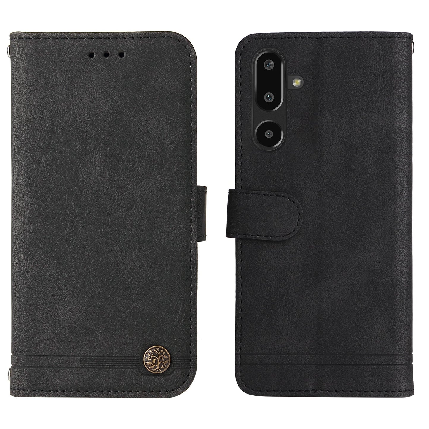 For Samsung Galaxy F16 5G / Galaxy M16 5G Leather Wallet Cases Skin Touch Phone Cover Stand with Strap - Black