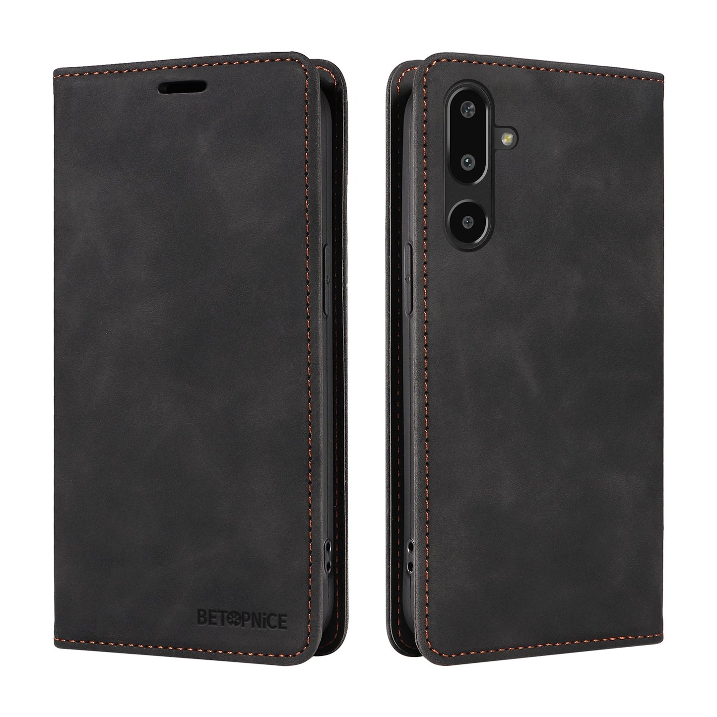 For Samsung Galaxy F16 5G / Galaxy M16 5G Case BETOPNICE Magnetic Closure RFID Blocking Wallet Stand Leather Phone Cover - Black