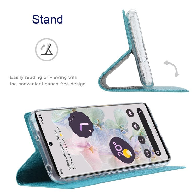 VILI DMX Series for Google Pixel 7 5G Anti-scratch PU Leather Auto Closing Magnetic Phone Case Card Holder Stand Protective Cover - Blue