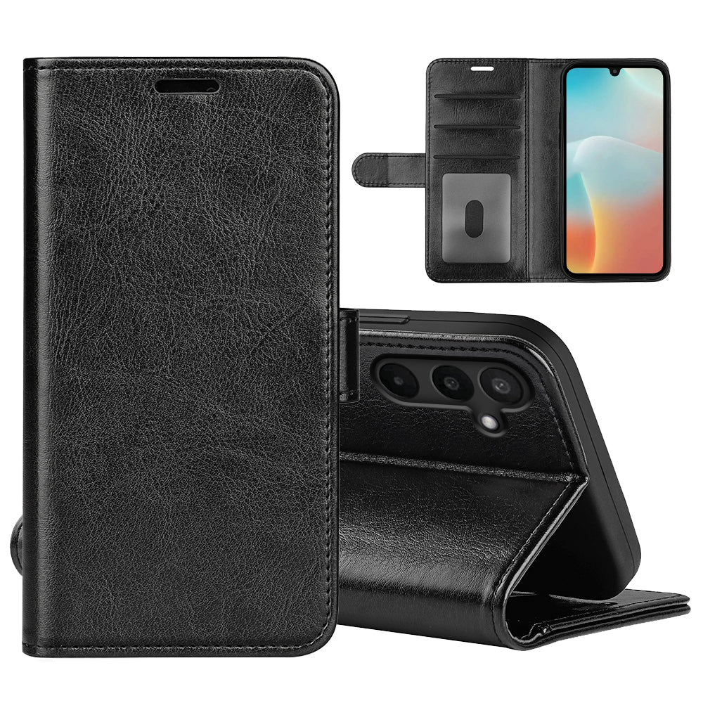 For Samsung Galaxy M16 5G Case Crazy Horse Texture Stand Leather Phone Cover - Black