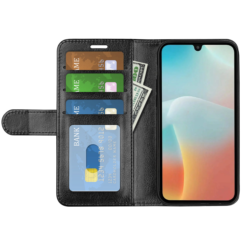 For Samsung Galaxy M16 5G Case Crazy Horse Texture Stand Leather Phone Cover - Black