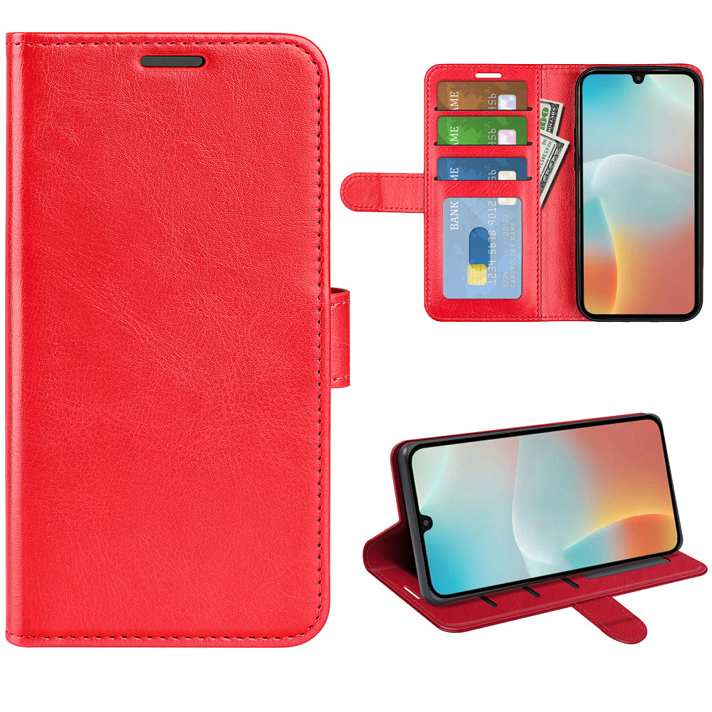 For Samsung Galaxy M16 5G Case Crazy Horse Texture Stand Leather Phone Cover - Red