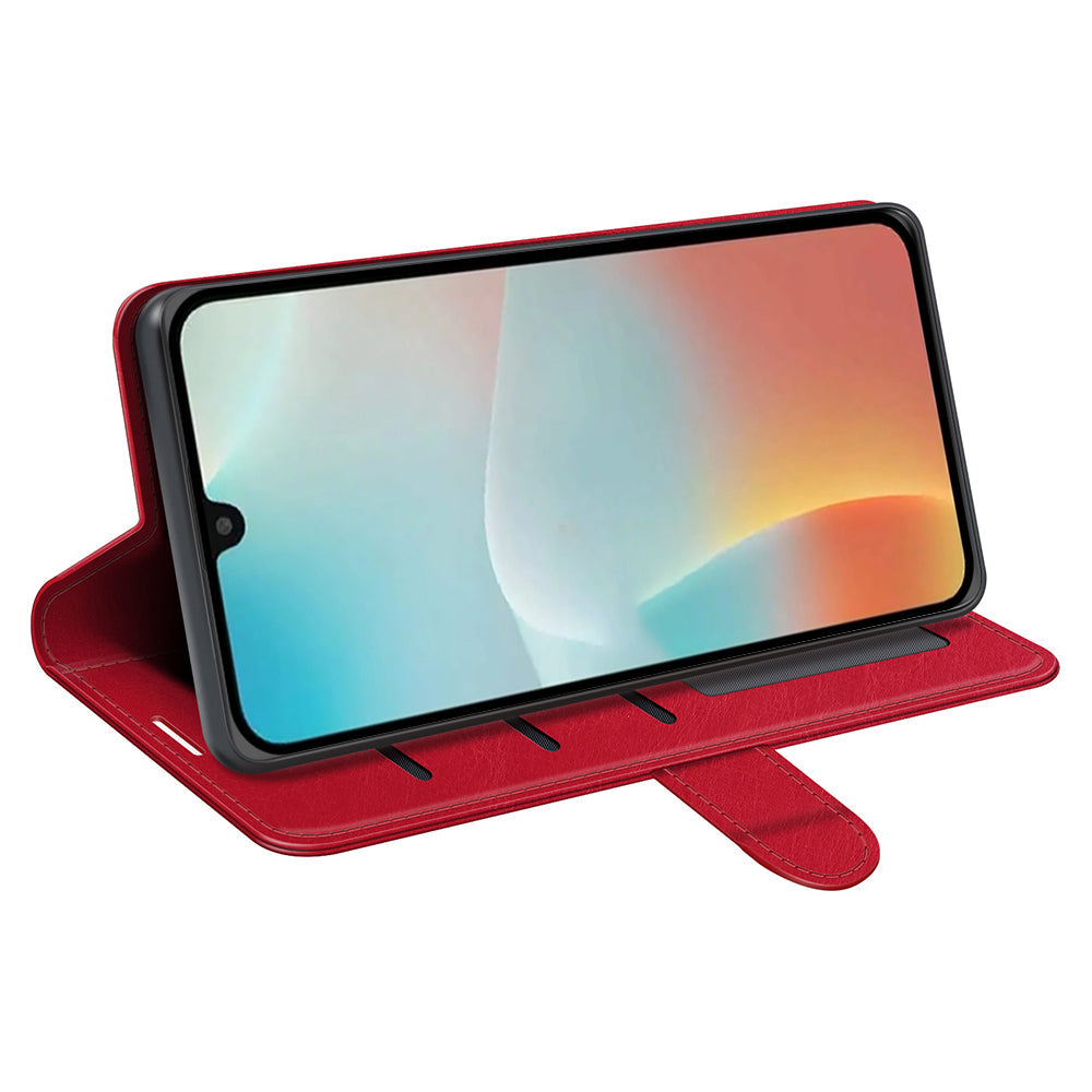 For Samsung Galaxy M16 5G Case Crazy Horse Texture Stand Leather Phone Cover - Red