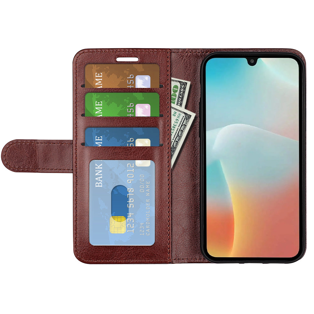 For Samsung Galaxy M16 5G Case Crazy Horse Texture Stand Leather Phone Cover - Brown