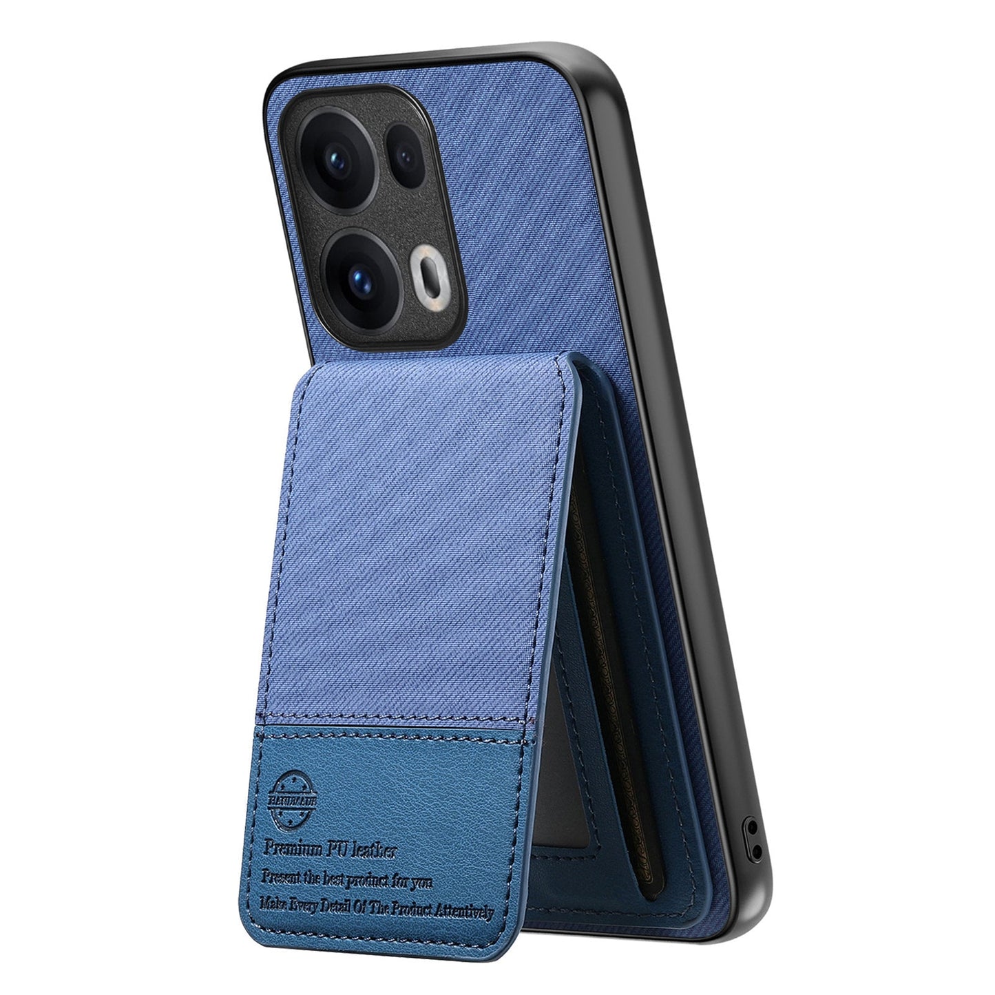 For Oppo Reno13 Pro 5G Case Cloth Texture Leather + PC + TPU RFID Blocking Phone Cover with Card Holder - Blue