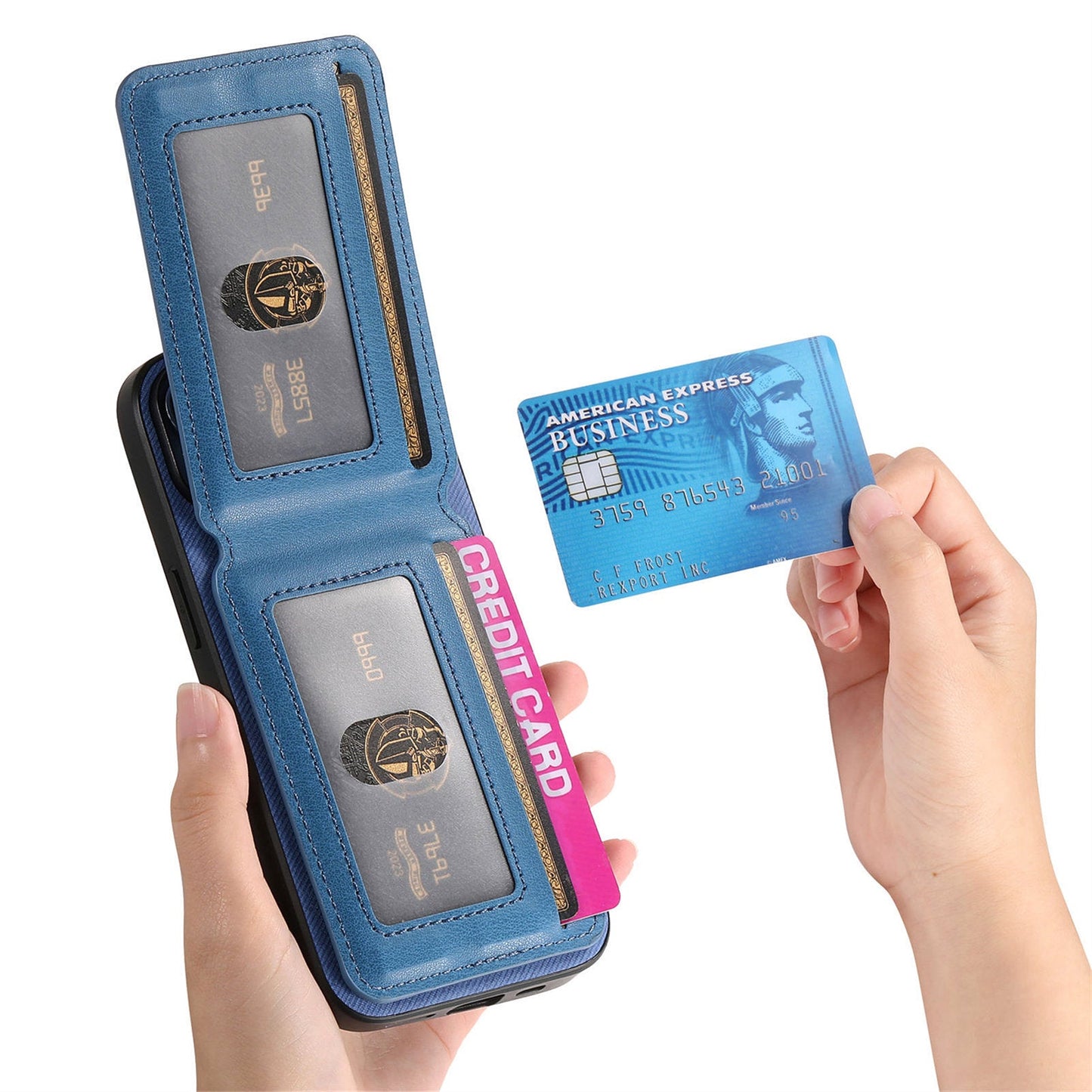 For Oppo Reno13 Pro 5G Case Cloth Texture Leather + PC + TPU RFID Blocking Phone Cover with Card Holder - Blue