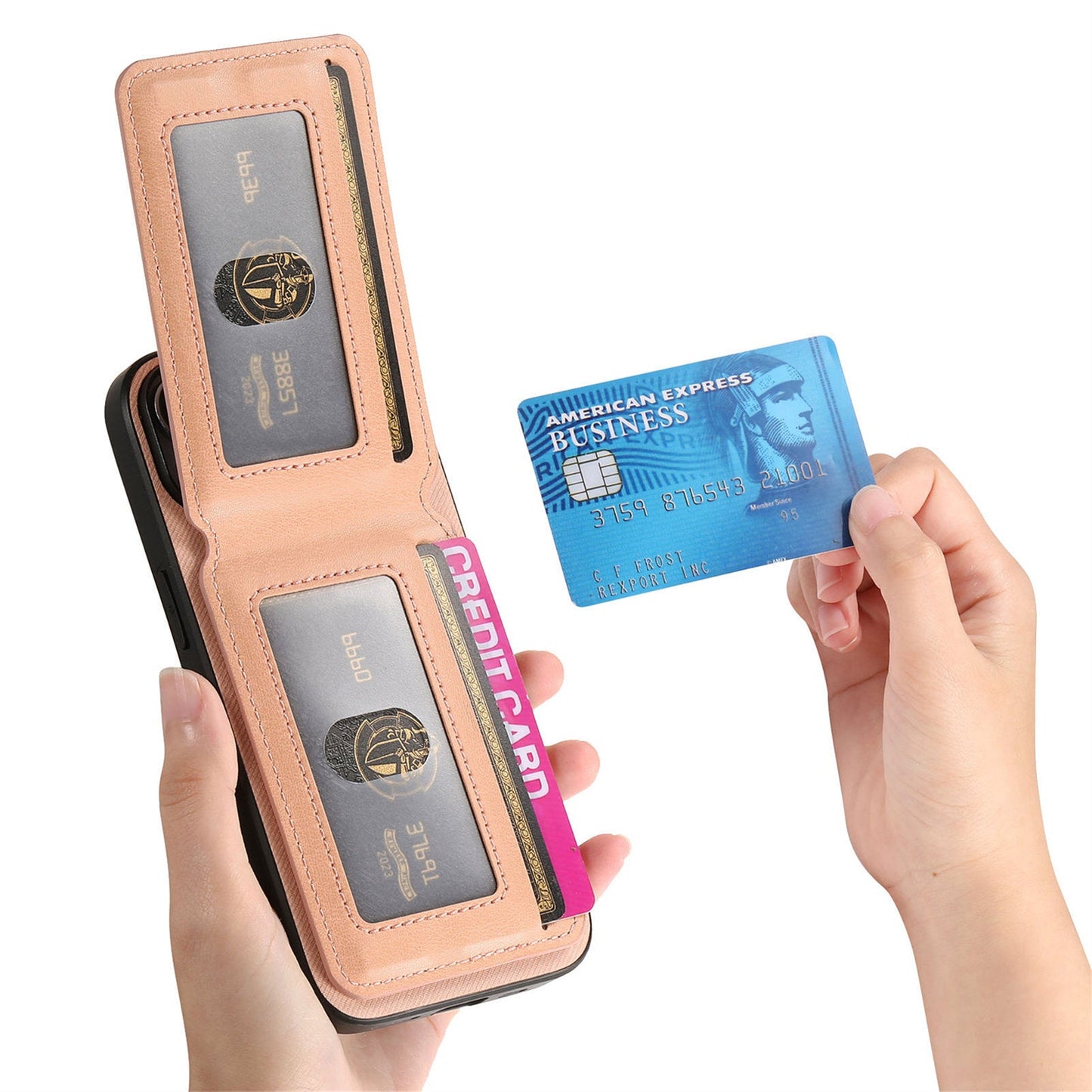 For Oppo Reno13 Pro 5G Case Cloth Texture Leather + PC + TPU RFID Blocking Phone Cover with Card Holder - Pink