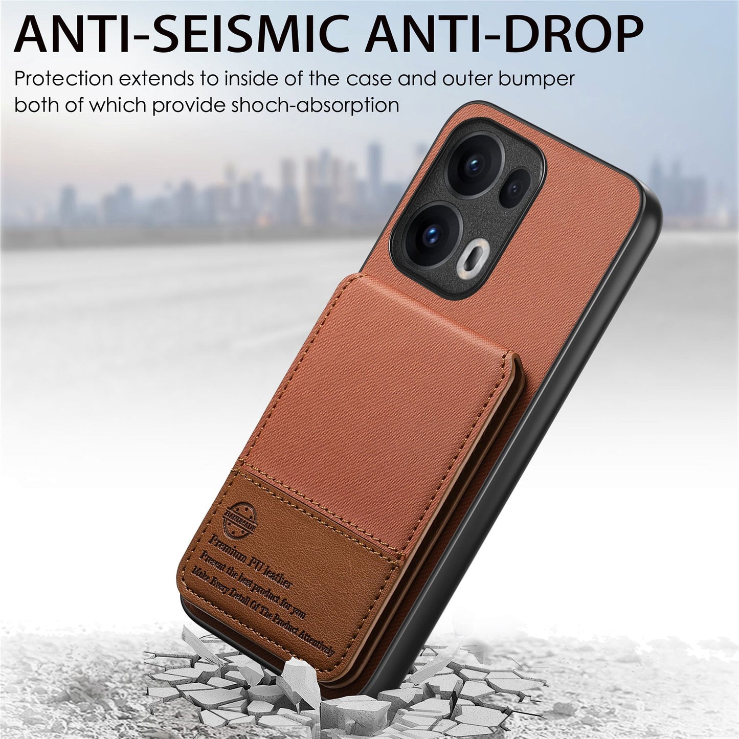 For Oppo Reno13 Pro 5G Case Cloth Texture Leather + PC + TPU RFID Blocking Phone Cover with Card Holder - Brown