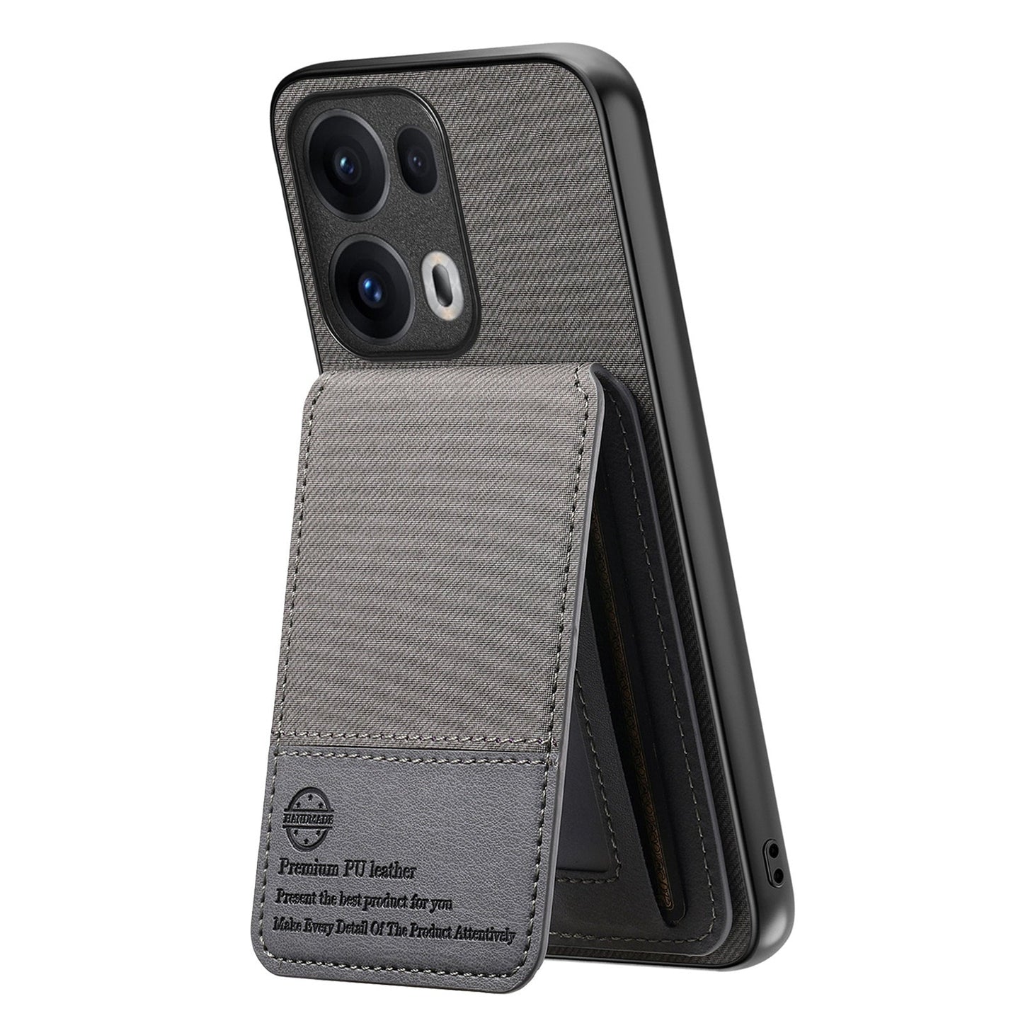 For Oppo Reno13 Pro 5G Case Cloth Texture Leather + PC + TPU RFID Blocking Phone Cover with Card Holder - Grey