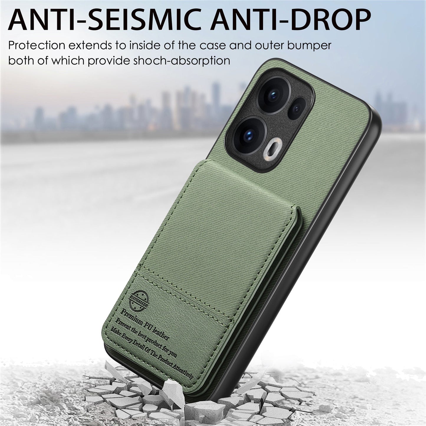 For Oppo Reno13 Pro 5G Case Cloth Texture Leather + PC + TPU RFID Blocking Phone Cover with Card Holder - Green