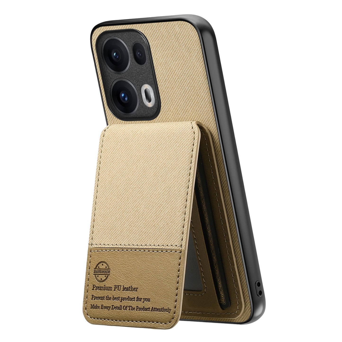 For Oppo Reno13 Pro 5G Case Cloth Texture Leather + PC + TPU RFID Blocking Phone Cover with Card Holder - Khaki
