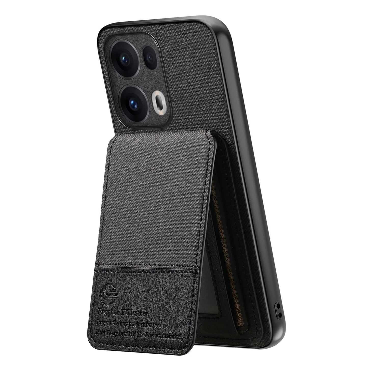 For Oppo Reno13 Pro 5G Case Cloth Texture Leather + PC + TPU RFID Blocking Phone Cover with Card Holder - Black