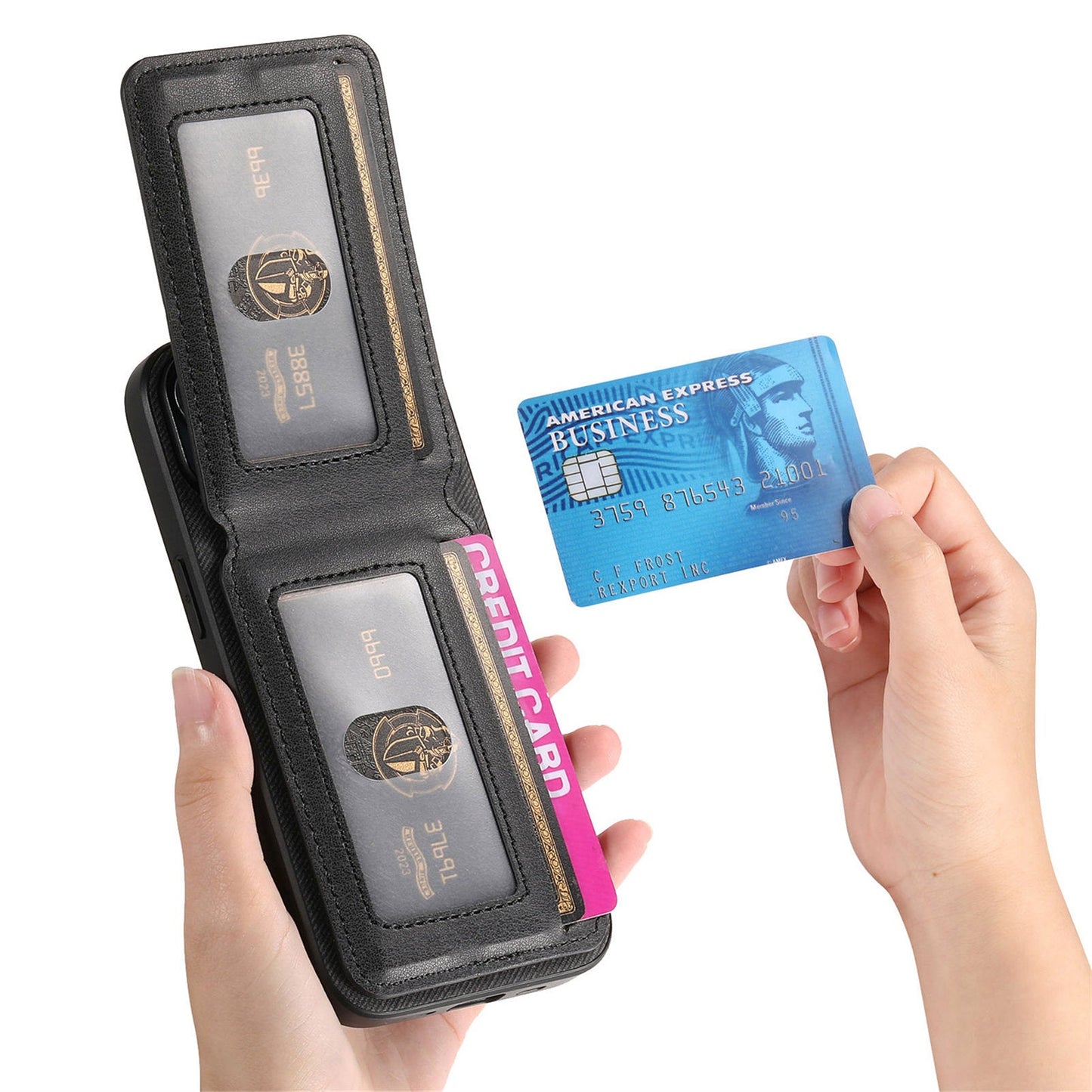 For Oppo Reno13 Pro 5G Case Cloth Texture Leather + PC + TPU RFID Blocking Phone Cover with Card Holder - Black