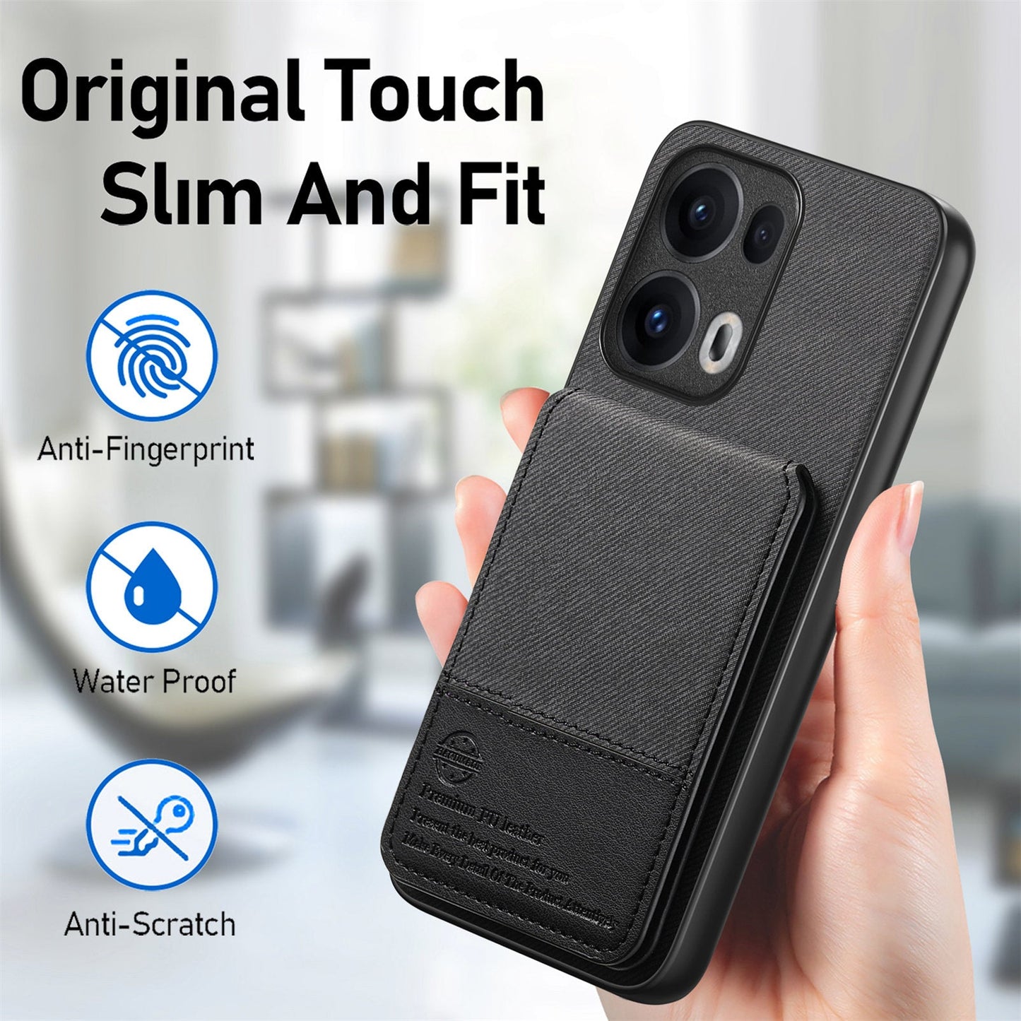 For Oppo Reno13 Pro 5G Case Cloth Texture Leather + PC + TPU RFID Blocking Phone Cover with Card Holder - Black