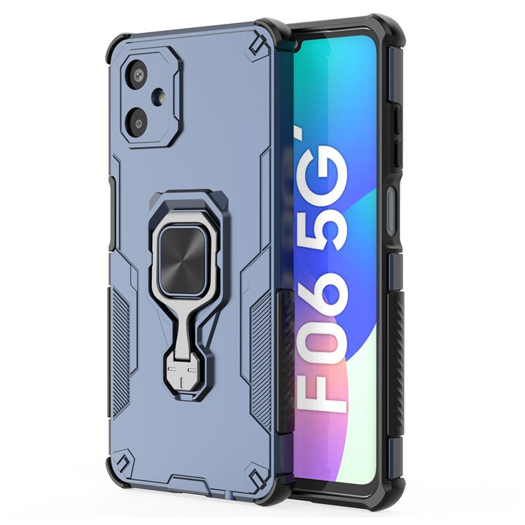For Samsung Galaxy F06 5G Case Rotatable Ring Kickstand PC + TPU Shockproof Phone Cover - Navy Blue