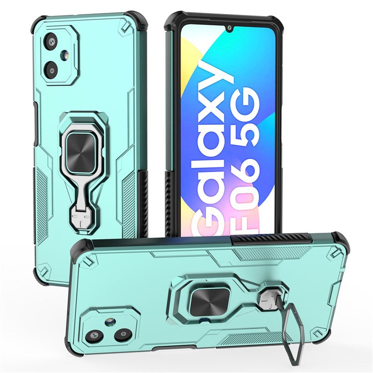 For Samsung Galaxy F06 5G Case Rotatable Ring Kickstand PC + TPU Shockproof Phone Cover - Green