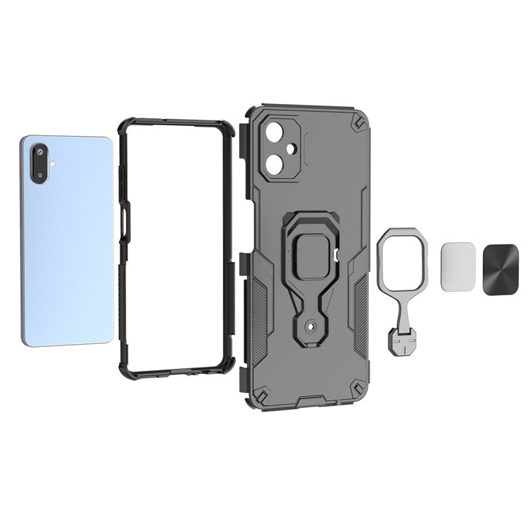 For Samsung Galaxy F06 5G Case Rotatable Ring Kickstand PC + TPU Shockproof Phone Cover - Green