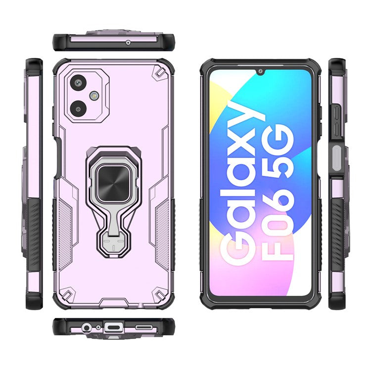 For Samsung Galaxy F06 5G Case Rotatable Ring Kickstand PC + TPU Shockproof Phone Cover - Purple