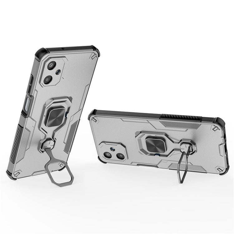 For Samsung Galaxy F06 5G Case Rotatable Ring Kickstand PC + TPU Shockproof Phone Cover - Titanium Grey
