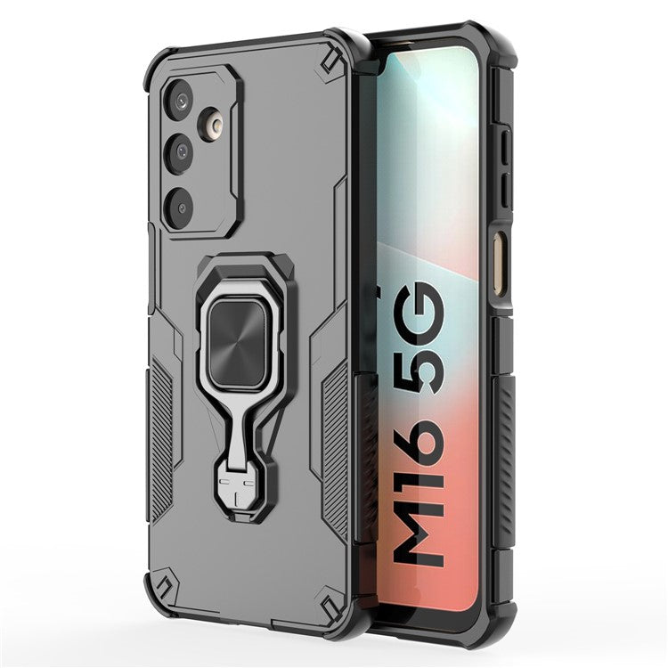 For Samsung Galaxy M16 5G Case Rotatable Ring Kickstand PC + TPU Shockproof Phone Cover - Black