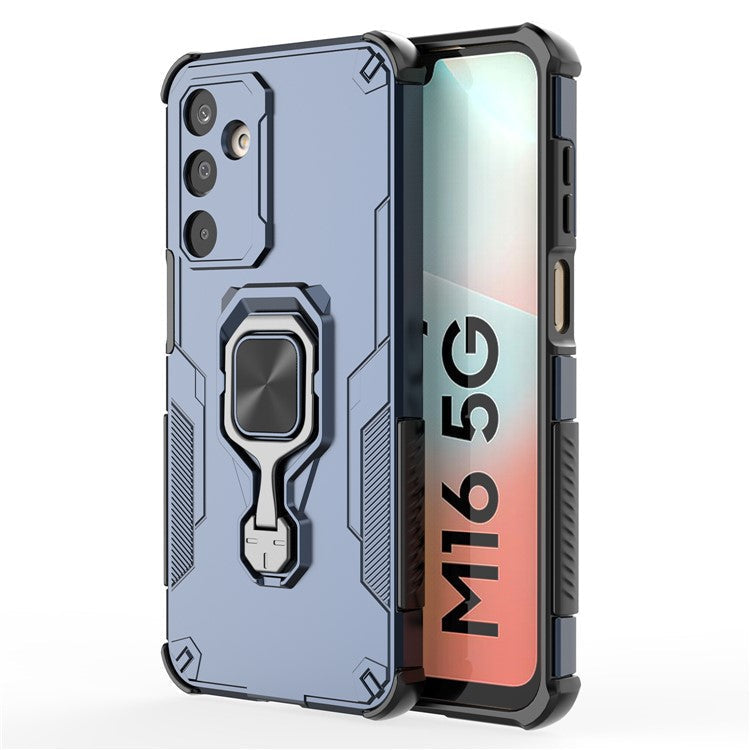 For Samsung Galaxy M16 5G Case Rotatable Ring Kickstand PC + TPU Shockproof Phone Cover - Navy Blue