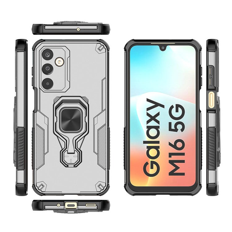For Samsung Galaxy M16 5G Case Rotatable Ring Kickstand PC + TPU Shockproof Phone Cover - Titanium Grey
