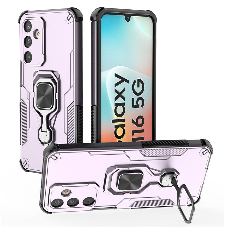 For Samsung Galaxy M16 5G Case Rotatable Ring Kickstand PC + TPU Shockproof Phone Cover - Purple