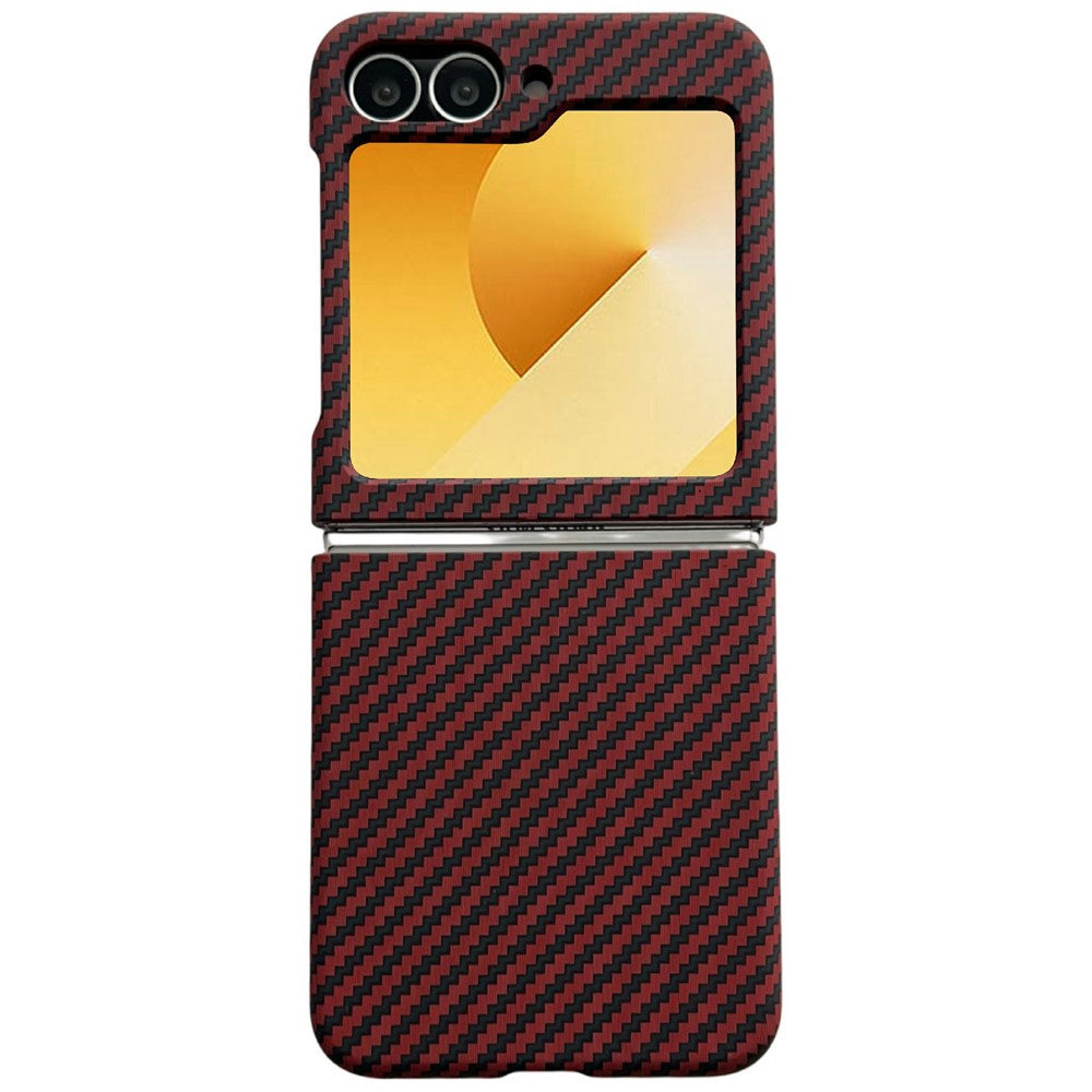 For Samsung Galaxy Z Flip7 FE 5G / Z Flip6 5G Magnetic Case Carbon Fiber Texture Slim Shockproof PC Phone Cover - Red