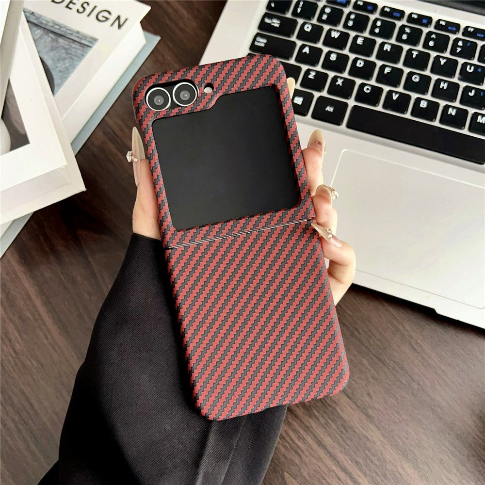 For Samsung Galaxy Z Flip7 FE 5G / Z Flip6 5G Magnetic Case Carbon Fiber Texture Slim Shockproof PC Phone Cover - Red