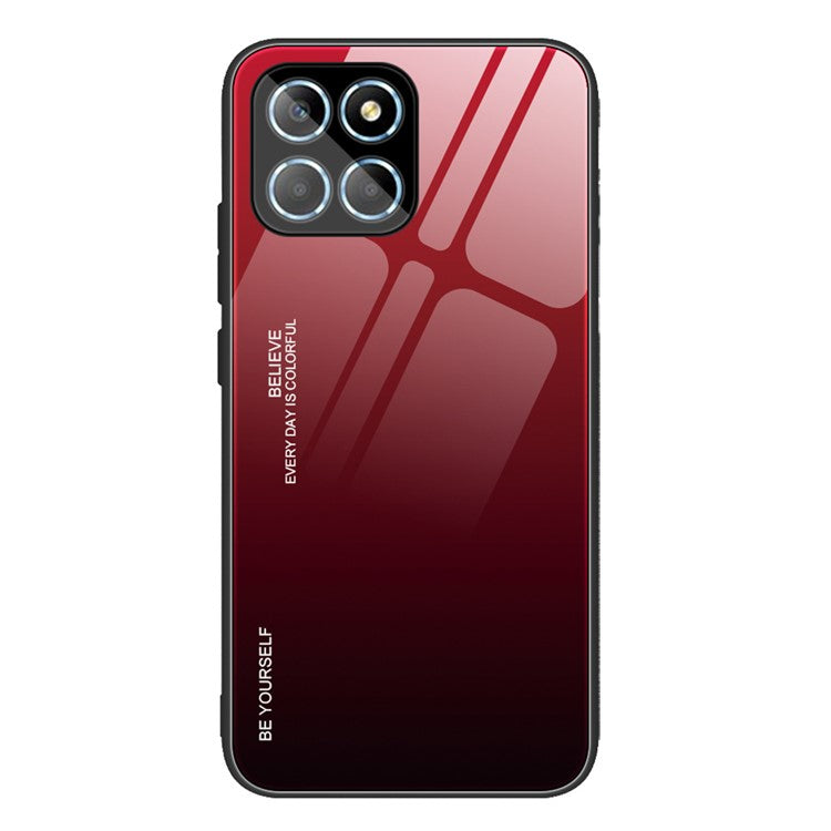 For Honor X8 5G Gradient Color Back Cover Hard Tempered Glass PC Back Soft TPU Frame Shockproof Protective Phone Case - Red  /  Black
