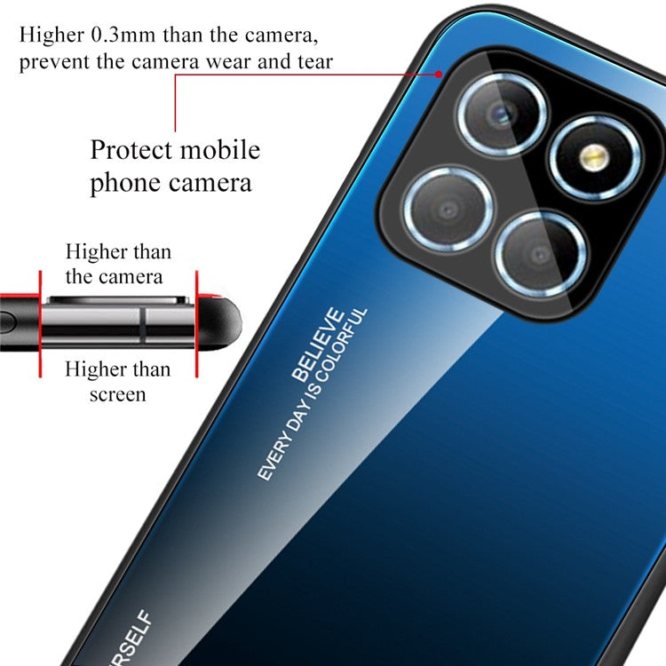 For Honor X8 5G Gradient Color Back Cover Hard Tempered Glass PC Back Soft TPU Frame Shockproof Protective Phone Case - Gold  /  Pink