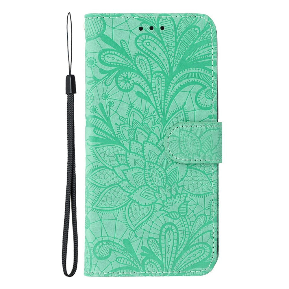 For Oppo Reno13 5G (Global) Case Lace Flowers PU Leather Flip Wallet Phone Cover - Green