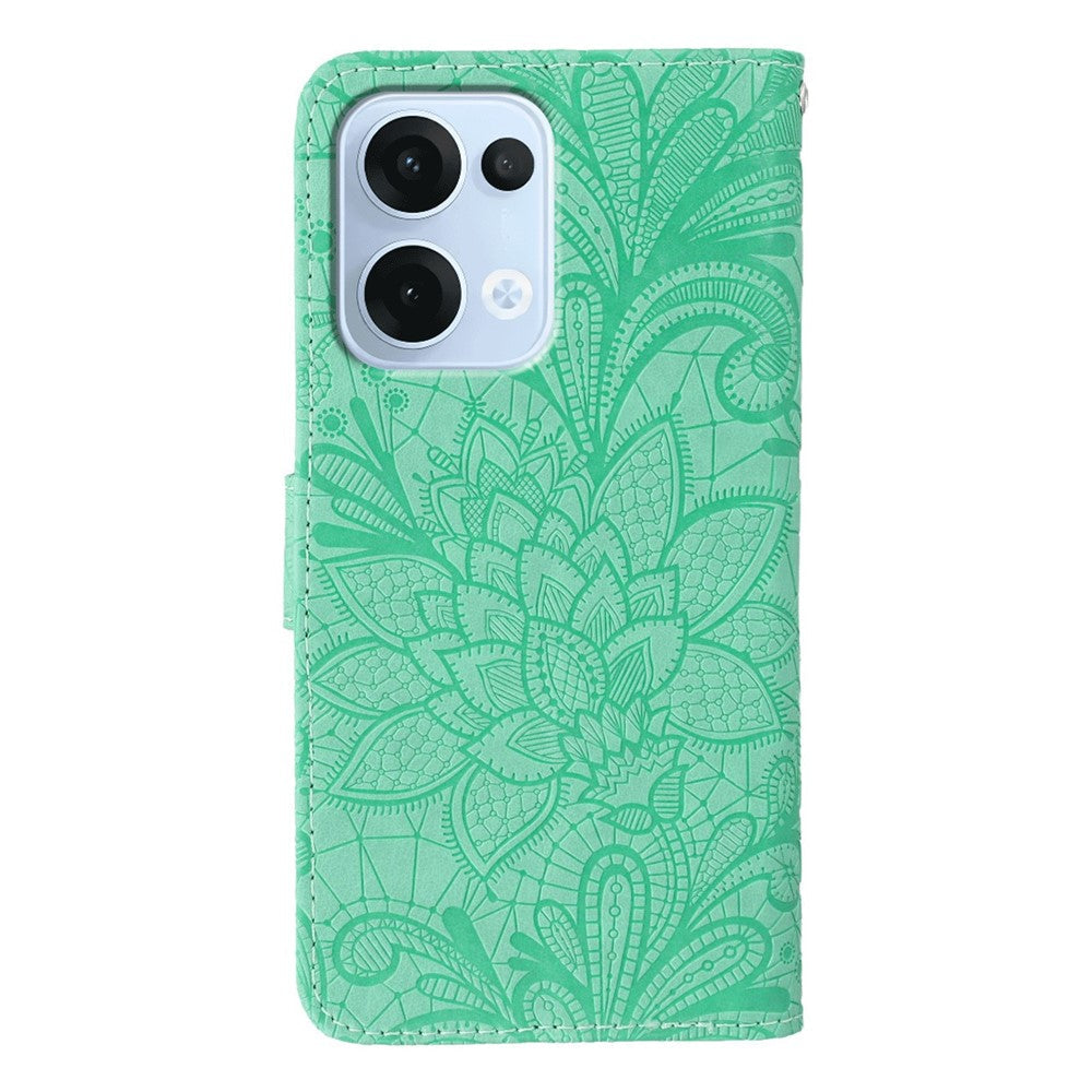 For Oppo Reno13 5G (Global) Case Lace Flowers PU Leather Flip Wallet Phone Cover - Green