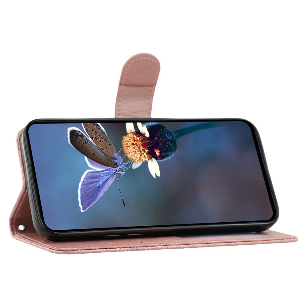 For Oppo Reno13 5G (Global) Case Lace Flowers PU Leather Flip Wallet Phone Cover - Rose Gold