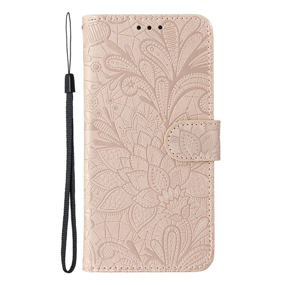 For Oppo Reno13 5G (Global) Case Lace Flowers PU Leather Flip Wallet Phone Cover - Rose Gold