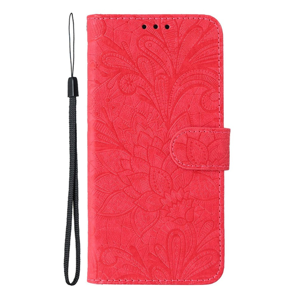 For Oppo Reno13 5G (Global) Case Lace Flowers PU Leather Flip Wallet Phone Cover - Red
