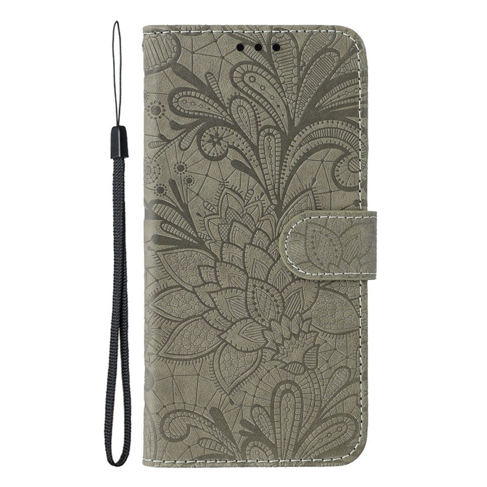 For Oppo Reno13 5G (Global) Case Lace Flowers PU Leather Flip Wallet Phone Cover - Grey