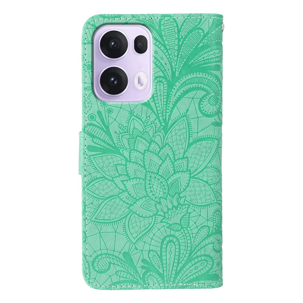 For Oppo Reno13 Pro 5G Case Lace Flowers PU Leather Flip Wallet Phone Cover - Green