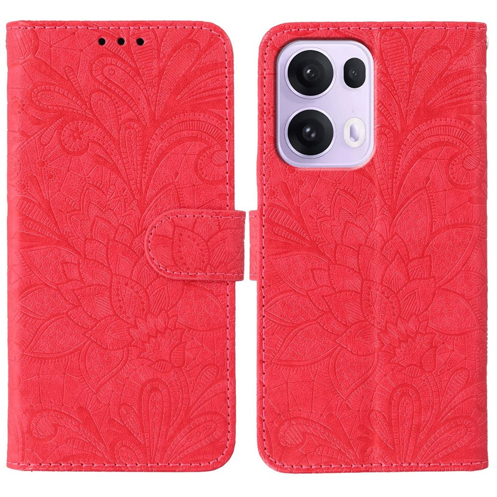 For Oppo Reno13 Pro 5G Case Lace Flowers PU Leather Flip Wallet Phone Cover - Red