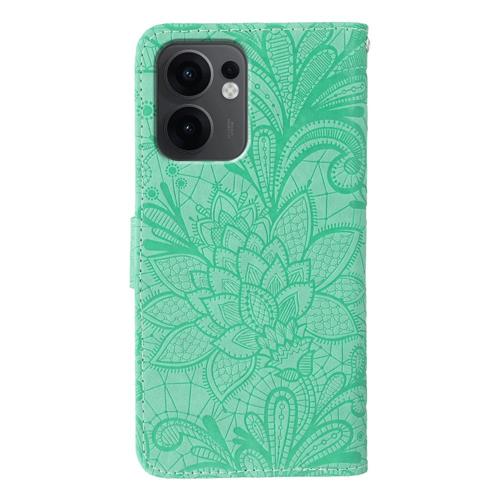 For Oppo Reno13 F 5G  /  4G Case Lace Flowers PU Leather Flip Wallet Phone Cover - Green