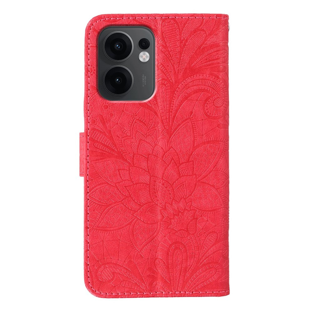 For Oppo Reno13 F 5G  /  4G Case Lace Flowers PU Leather Flip Wallet Phone Cover - Red