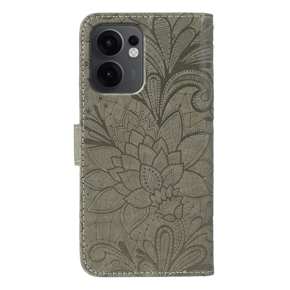 For Oppo Reno13 F 5G  /  4G Case Lace Flowers PU Leather Flip Wallet Phone Cover - Grey