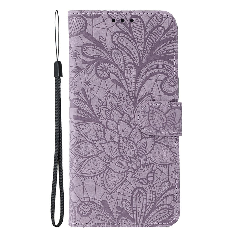 For Oppo Reno13 F 5G  /  4G Case Lace Flowers PU Leather Flip Wallet Phone Cover - Purple