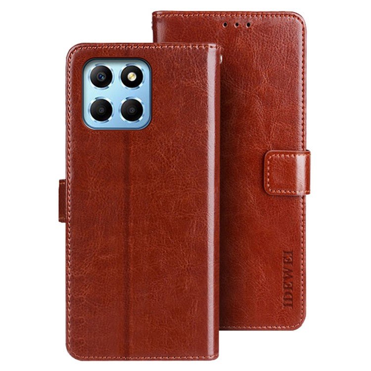 IDEWEI for Honor X8 5G PU Leather Case Crazy Horse Textured Wallet Stand Shockproof TPU Magnetic Closure Phone Cover - Brown