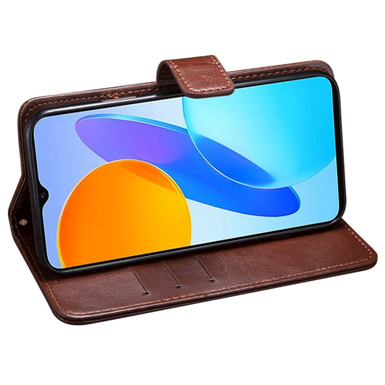 IDEWEI for Honor X8 5G PU Leather Case Crazy Horse Textured Wallet Stand Shockproof TPU Magnetic Closure Phone Cover - Brown