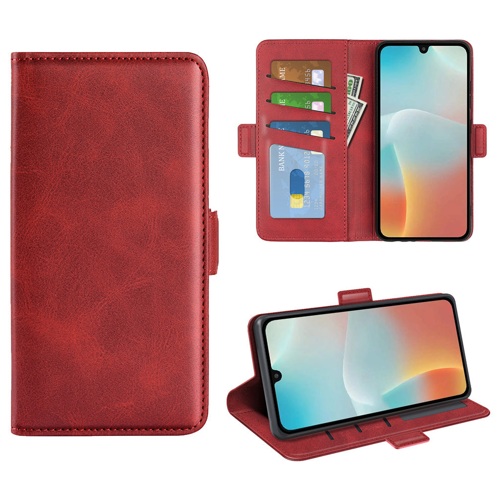 For Samsung Galaxy M16 5G Case Calf Texture Leather Wallet Phone Cover - Red