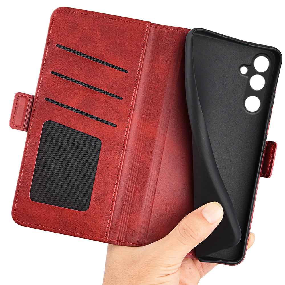 For Samsung Galaxy M16 5G Case Calf Texture Leather Wallet Phone Cover - Red