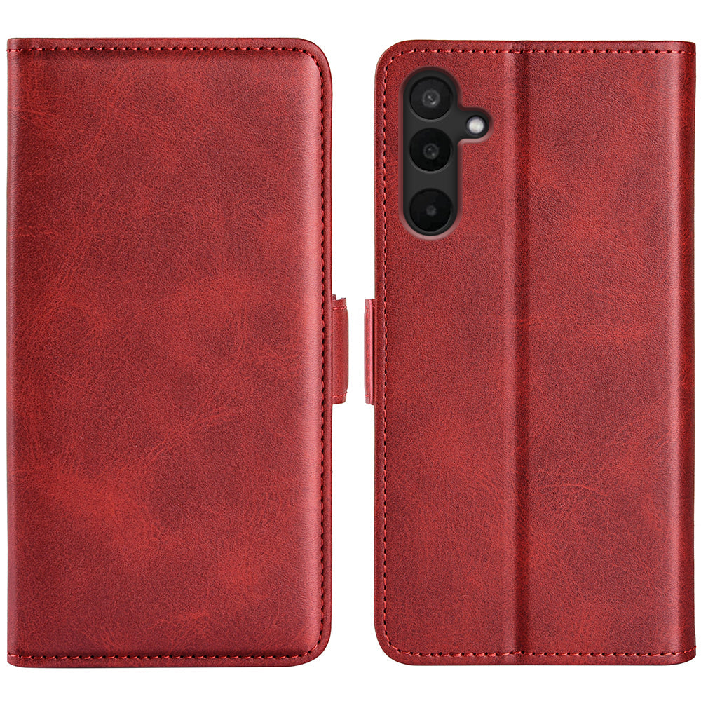For Samsung Galaxy M16 5G Case Calf Texture Leather Wallet Phone Cover - Red