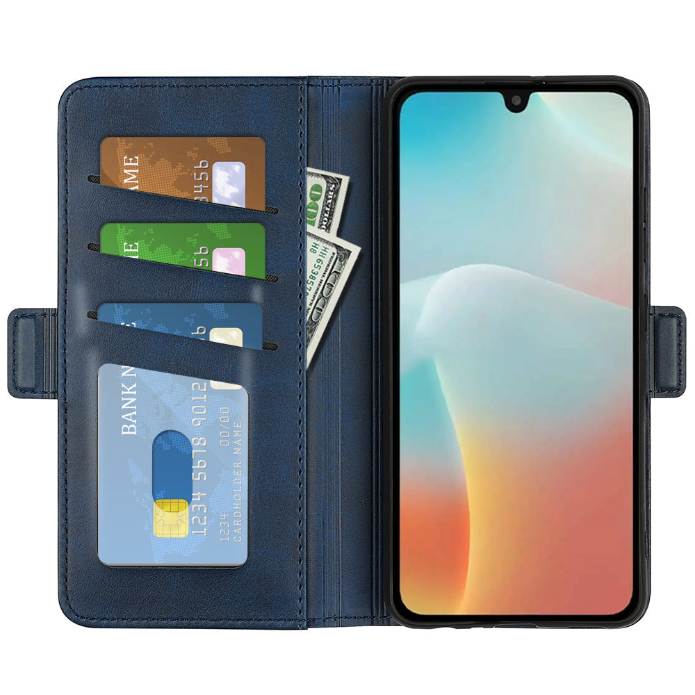 For Samsung Galaxy M16 5G Case Calf Texture Leather Wallet Phone Cover - Blue
